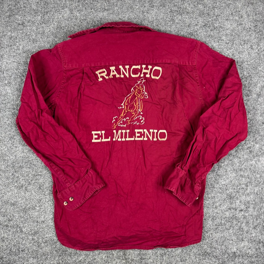 Wrangler Button Down Mens Size S Red Rancho El Milenio Embroidered Western Shirt